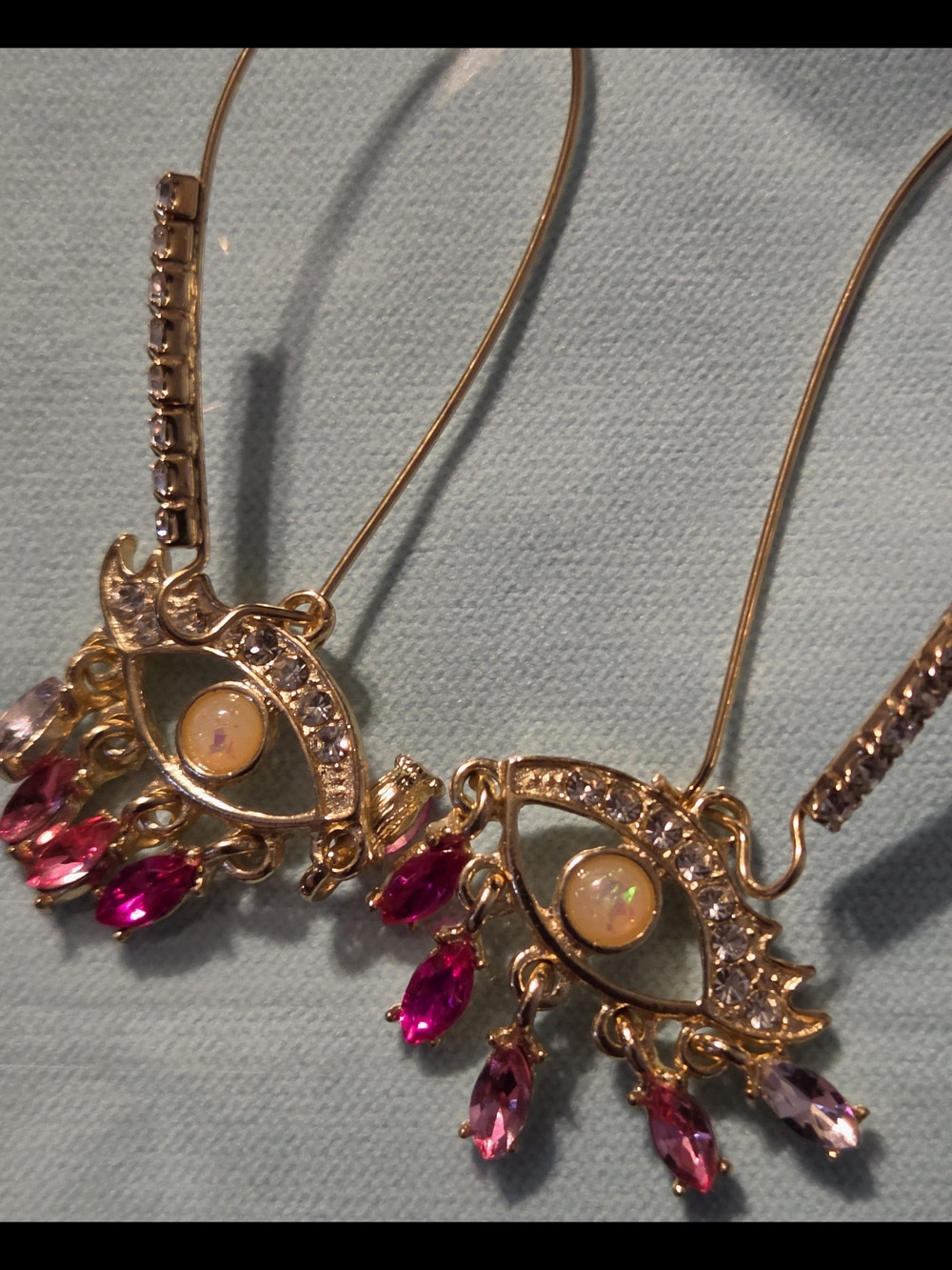 Betsey Johnson Gold-Tone Eye Drop Earrings with Pink and Opal Accents
